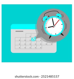 Uhr und Kalender. Erinnerungsbild für Banner, Web und mobile App. Flacher Vektor.