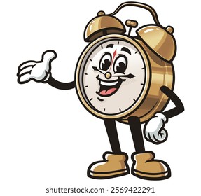 Alarm Clock Cartoon Character Mascot Illustration Vector Clip-art Hand-drawn Logo Design