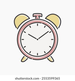 alarm clock cartoon flat line art. Illustration of alarm clock, perfect for needs related to reminder, deadline, time, and more.