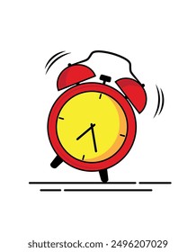 Despertador. Ilustración vectorial roja del recordatorio de la alerta que suena de la historieta, símbolo del despertador de la mañana del cómic aislado en el fondo blanco