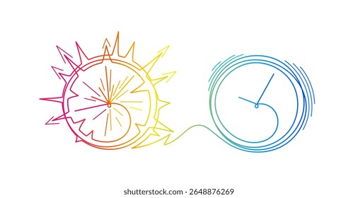 Alarm clock. Chaos. Deadline concept, time management. Art continuous line symbol. Graphic vector illustration on white backdrop. Editable stroke