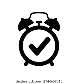 Alarm Clock with Checkmark Icon - Symbolizing Task Completion, Successful Deadlines, and Timely Affirmation.