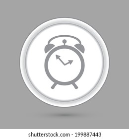 alarm clock. circle grey icon with a shadow.