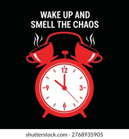 Alarm clock with coffee cup bells time wake up coffee T-shirt Design 