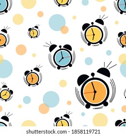 Reloj de alarma. Marcado de color. Fondo vectorial, patrón. Cara de reloj multicolor. Diseño lacónico