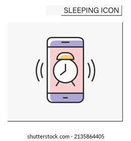 Alarm clock color icon. Waking up. Alarm clock on mobile phone. Sleeping concept. Isolated vector illustration