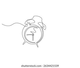 Línea continua del despertador. Dibujo continuo de una línea de reloj despertador. Fecha límite, concepto de negocio. Dibujo de una sola línea
