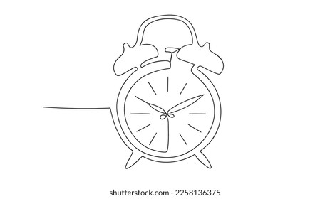 Alarm clock, continuous one line drawing, minimalist design on white background. Vector illustration