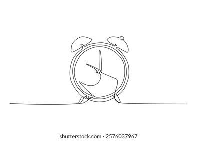 Alarm clock in continuous one line drawing. Single line art draw of vintage alarm clock. Editable vector.