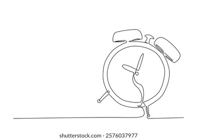 Alarm clock in continuous one line drawing. Single line art draw of vintage alarm clock. Editable vector.