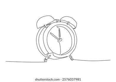 Alarm clock in continuous one line drawing. Single line art draw of vintage alarm clock. Editable vector.