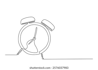 Alarm clock in continuous one line drawing. Single line art draw of vintage alarm clock. Editable vector.