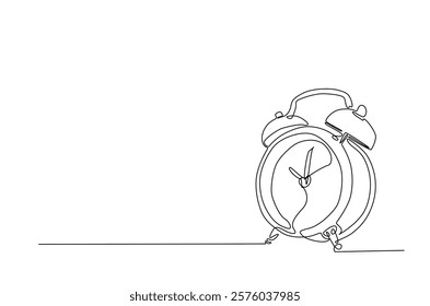 Alarm clock in continuous one line drawing. Single line art draw of vintage alarm clock. Editable vector.