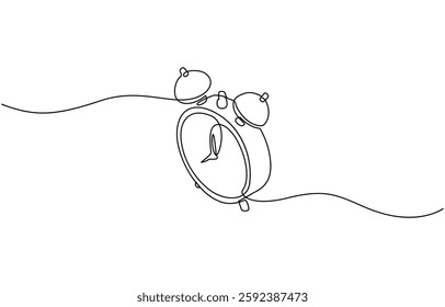 Alarm clock continuous one line drawing, Continuous line drawing of alarm clock. One line of alarm clock. Alarm clock continuous line art. Editable outline.