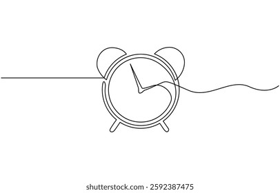 Alarm clock continuous one line drawing, Continuous line drawing of alarm clock. One line of alarm clock. Alarm clock continuous line art. Editable outline.