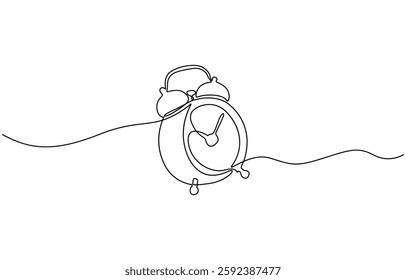 Alarm clock continuous one line drawing, Continuous line drawing of alarm clock. One line of alarm clock. Alarm clock continuous line art. Editable outline.