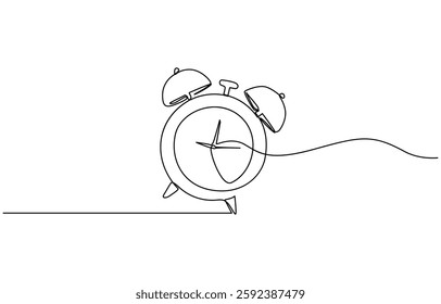 Alarm clock continuous one line drawing, Continuous line drawing of alarm clock. One line of alarm clock. Alarm clock continuous line art. Editable outline.