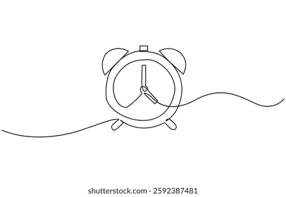 Alarm clock continuous one line drawing, Continuous line drawing of alarm clock. One line of alarm clock. Alarm clock continuous line art. Editable outline.