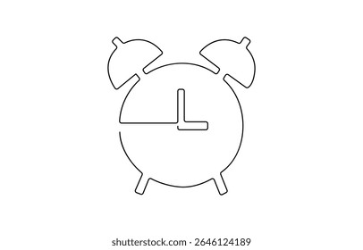 Relógio despertador em desenho contínuo de uma linha. Desenho de arte de linha única do relógio de alarme vintage. Vetor editável, Despertador de relógio de linha contínua. Contorno editável.