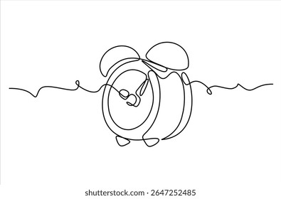 Alarm clock in continuous one line drawing. Single line art draw of vintage alarm clock. Hand drawn one line vector. Editable stroke	