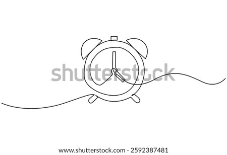 Alarm clock continuous one line drawing, Continuous line drawing of alarm clock. One line of alarm clock. Alarm clock continuous line art. Editable outline.