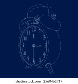 Alarm Clock contour. Wake Up Time Vector Design on blue Background. Vector illustration