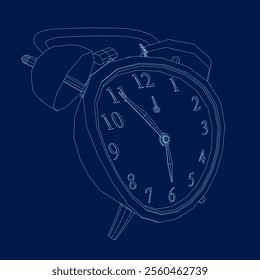 Alarm Clock contour. Wake Up Time Vector Design on blue Background. Vector illustration