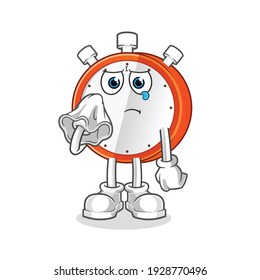 alarm clock cry with a tissue  character. cartoon mascot vector