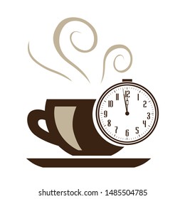 alarm clock and cup of coffee, vector logo icon 