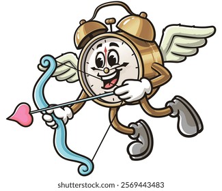 Alarm Clock with Cupid style,       Cartoon Character Mascot Illustration Vector Clip-art Hand-drawn Logo Design