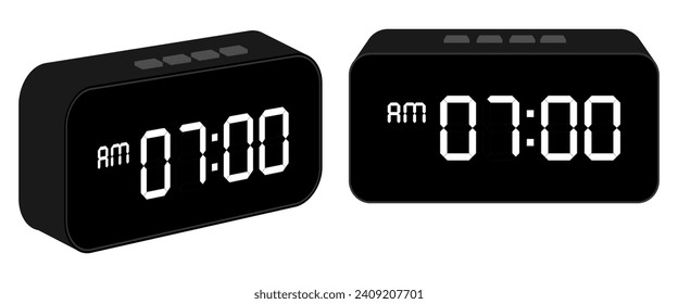 alarm clock digital, flat design vector illustration isolated on white background.