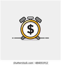Alarm Clock With Dollar Sign (Time Is Money Concept Line Art in Flat Style Vector Illustration Design)