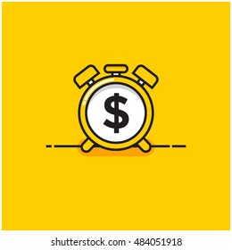 Alarm Clock With Dollar Sign (Time Is Money Concept Line Art in Flat Style Vector Illustration Design)
