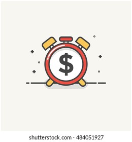 Alarm Clock With Dollar Sign (Time Is Money Concept Line Art in Flat Style Vector Illustration Design)
