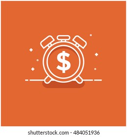 Alarm Clock With Dollar Sign (Time Is Money Concept Line Art in Flat Style Vector Illustration Design)