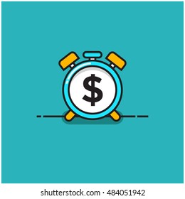 Alarm Clock With Dollar Sign (Time Is Money Concept Line Art in Flat Style Vector Illustration Design)