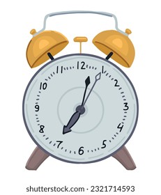 Alarm clock doodle. Classic clock home device clipart. Cartoon style vector illustration isolated on white..