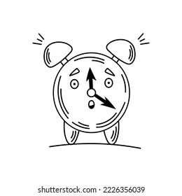 Alarm Clock Doodle. Silhouette of an alarm clock with emotions. Doodle clock vector illustration on white background