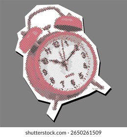 Alarm clock dotted collage element pointilize in paper torn vector, blending time management with a unique, textured artistic style. Perfect for productivity themes, deadlines, or creative scheduling 