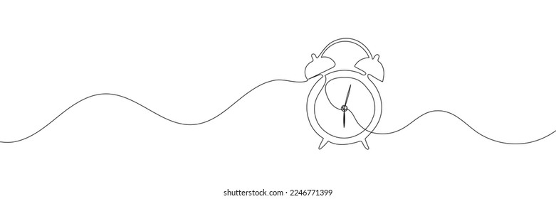 alarm clock drawn in one continuous line on a white background