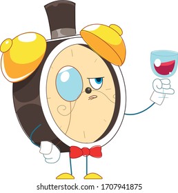 alarm clock drinks wine vector cartoon