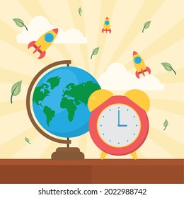 alarm clock and earth map icons