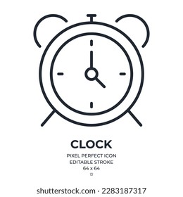 Alarm clock editable stroke outline icon isolated on white background flat vector illustration. Pixel perfect. 64 x 64.