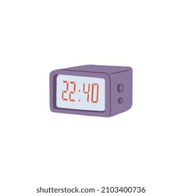 Alarm clock with electronic digital display icon or symbol, flat cartoon vector illustration isolated on white background. Alarm timepiece for side table.