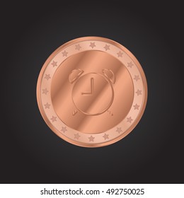Alarm Clock embossed realistic bronze coin precious Icon / Logo Design