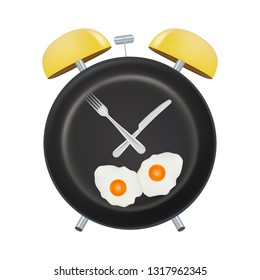 Alarm Clock Face With A Fork And Spoon Isolated On A White Background. Concept Of Intermittent Fasting, Lunchtime, Diet And Weight Loss. Vector Illustration. Healthcare Concept.