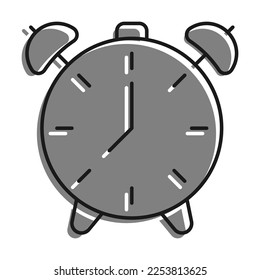 Alarm Clock filled with gray color icon Isolated On white background. Mechanical Watch For Measuring Time. Simple black and white vector