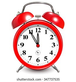Alarm clock with five minutes to twelve o'clock. 