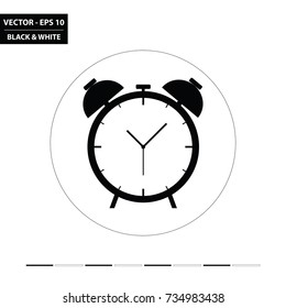 Alarm clock flat black and white icon. Vector Illustration.