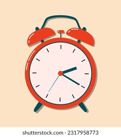 Alarm clock flat cartoon style icon illustration. Trendy front view illustration. Back to school concept. Modern cartoon hand drawn object design for web, card, banner